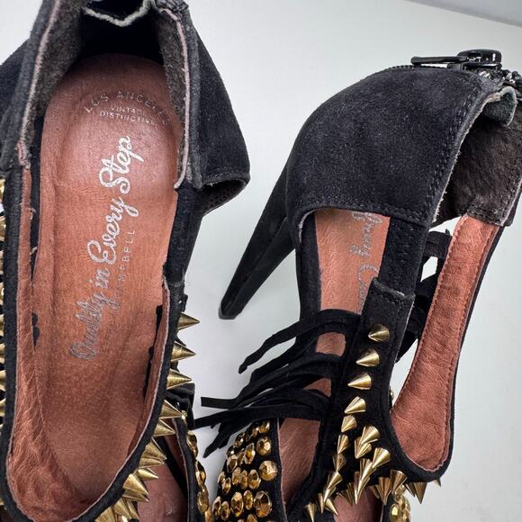 Jeffrey Campbell Black Suede Gold Studs High Heel Fringe EU37/US 6.5 Party Funky - Picture 4 of 8